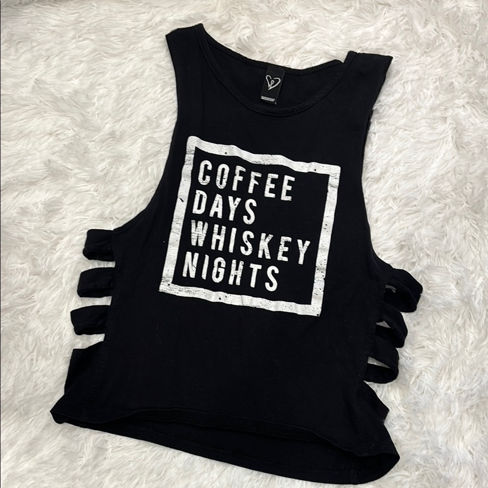 Black Graphic Tank Top - Coffee Days Whiskey Nights